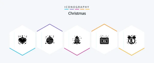 Weihnachten Glyph Icon Pack Einschließlich Weihnachten Kranz Weihnachten — Stockvektor