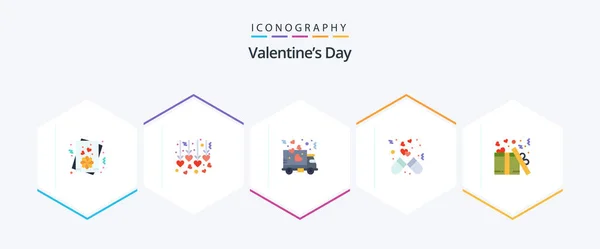 Valentines Day Flat Icon Pack Including Present Gift Transport Medicine — Image vectorielle