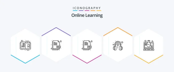Online Learning Line Icoon Pakket Met Inbegrip Van Online Lab — Stockvector