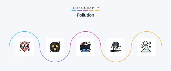 Pollution Line Filled Flat Icon Pack Including Pollution Waste Oil — Stock Vector