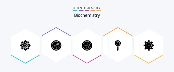 Biochemistry Glyph Icon Pack Including Gear Find Process Lab Science — Stock Vector