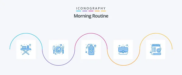 Morning Routine Blue Icon Pack Including Mark Checklist Spa Check — Stock Vector