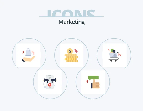 Marketing Flat Icon Pack Icon Design Compras Marketing Ahnd Carrinho — Vetor de Stock