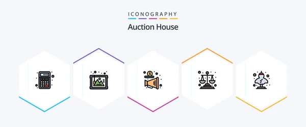 Auction Filledline Icon Pack Including Ancient Law History Justice Money — Stok Vektör