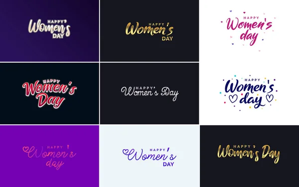 Happy International Woman Dayのサインとエンブレムベクトルデザイン要素のセット サインだ ラベル バッジコレクション — ストックベクタ