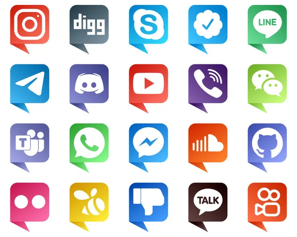 Estilo Burbuja Chat Iconos Medios Sociales Para Marcas Populares Como — Archivo Imágenes Vectoriales