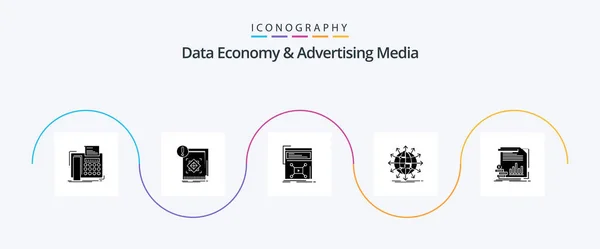 Data Economy Advertising Media Glyph Icon Pack Including Arrow Globe — Stockový vektor