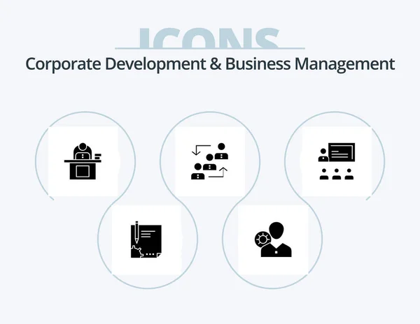 Dezvoltarea Corporativă Managementul Afacerilor Glyph Icon Pack Icon Design Laptop — Vector de stoc