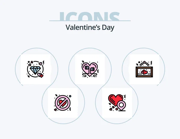 Valentines Day Line Filled Icon Pack Icon Design Heart Forbidden — Stock vektor