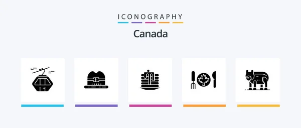 Canada Glyph Icon Pack Συμπεριλαμβανομένης Της Αρκούδας Φύλλα Τούρτα Κανάντα — Διανυσματικό Αρχείο