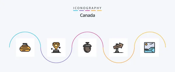 Canada Line Filled Flat Icon Pack Including Canada Image Forest — Stok Vektör