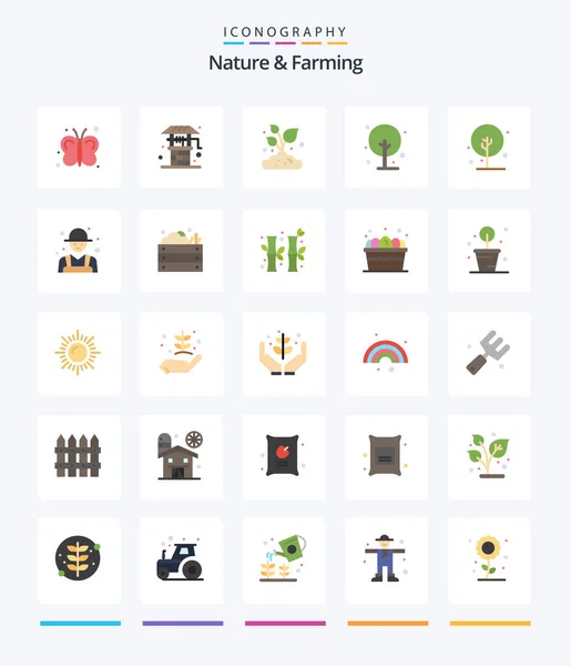 Creative Nature Farming Flat Icon Pack Farmer Nature Farm Growth — Stock Vector