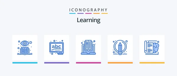 Learning Blue Icon Pack Including Knowledge Book Computer Pencil Edit — Image vectorielle