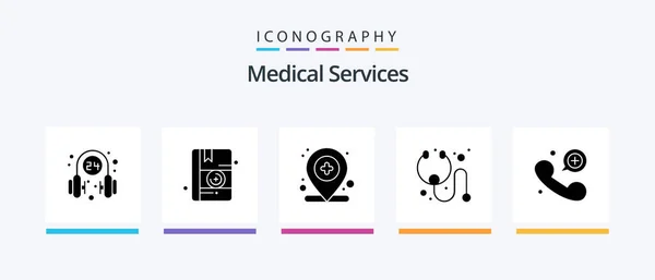 Medical Services Glyph Icon Pack Including Emergency Call Hospital Stethoscope — Vetor de Stock