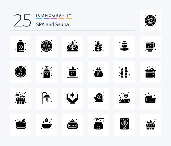 Sauna Solid Glyph Icon Pack Including Ball Lotus Nature Sauna — Stock Vector