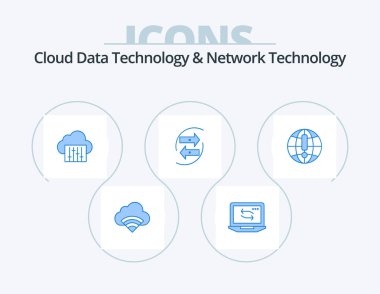 Cloud Data Technology And Network Technology Blue Icon Pack 5 Icon Design. paper. exchang. cloud. data. chang