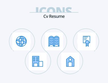 Cv Resume Blue Icon Pack 5 Icon Design. . school. globe. education. learn