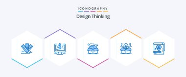 Design Thinking 25 Blue icon pack including bulb. box. software. service. product