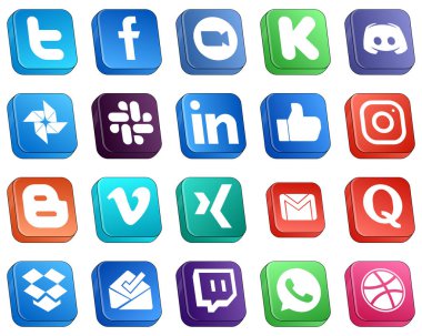 20 Isometric 3D Icons for Top Social Media Platforms such as linkedin. google photo and message icons. Fully customizable and professional