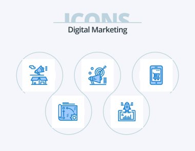 Digital Marketing Blue Icon Pack 5 Icon Design. megaphone. startup. open. megaphone
