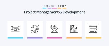 Project Management And Development Line 5 Icon Pack Including report. financial. money. business. data. Creative Icons Design
