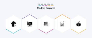 Modern Business 25 Glyph icon pack including database. archive. analytics. files. marketing