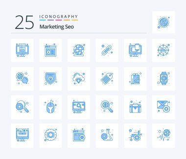Marketing Seo 25 Blue Color icon pack including responsive. logical linking. campaign. linking. link