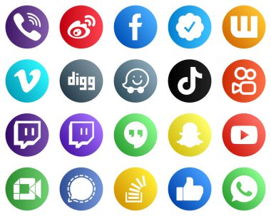 20 Popular Social Media Icons such as douyin. waze. fb. digg and vimeo icons. Elegant and high resolution