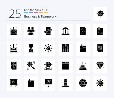 Business And Teamwork 25 Solid Glyph icon pack including finance. banking. group. technology