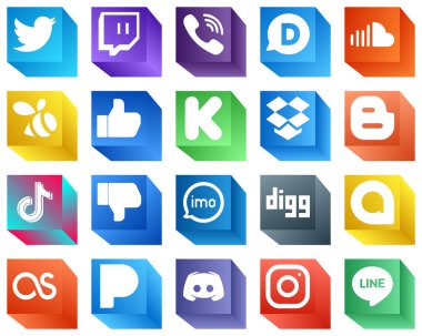 3D Social Media Brand Icon Set 20 Icons Pack such as blog. dropbox. sound. funding and facebook icons. Fully customizable and professional