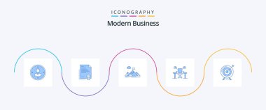 Modern Business Blue 5 Icon Pack Including mission. business. business. aim. paper