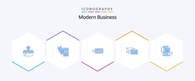 Modern Business 25 Blue icon pack including forward. mail. travel. currency. flow