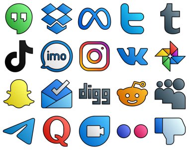 20 Innovative icons meta. douyin. video and imo Filled Line Style Social Media Icons
