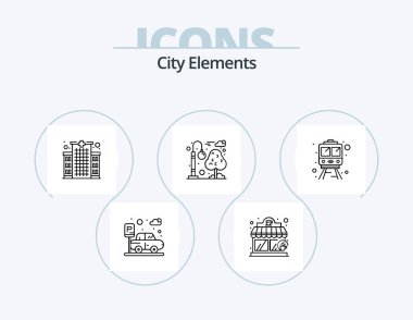 City Elements Line Icon Pack 5 Icon Design. map. city. gate. sitting table. drinking