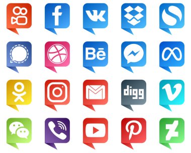 20 Professional Chat bubble style Social Media Icons such as odnoklassniki. meta. mesenger. fb and messenger icons. Modern and professional