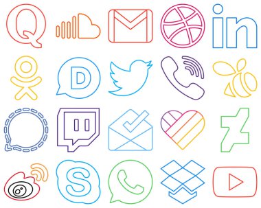 20 Innovative and unique Colourful Outline Social Media Icons such as viber. dribbble. tweet and disqus High-quality and modern