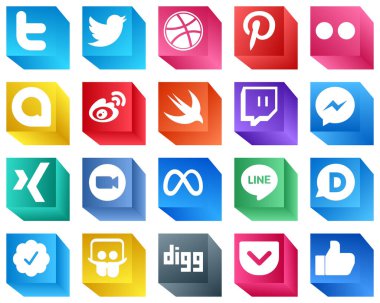 20 Elegant 3D Social Media Icons such as zoom. fb. sina. facebook and twitch icons. Minimalist and high-resolution
