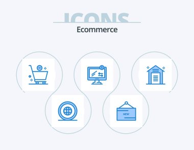 Ecommerce Blue Icon Pack 5 Icon Design. shopping. monitor. product. online. e