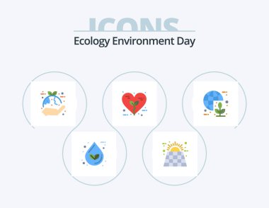 Ecology Flat Icon Pack 5 Icon Design. heart. bio. battery. leaf. eco