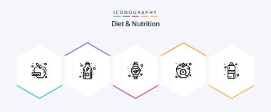 Diet And Nutrition 25 Line icon pack including fitness health. time. diet. vegetable. diet