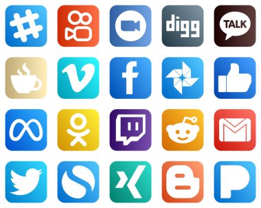 20 Popular Social Media Icons such as like. caffeine. fb and video icons. Elegant and high resolution
