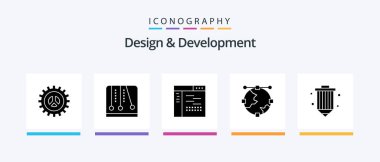 Design and Development Glyph 5 Icon Pack Including globe. design. video game. anchor. page. Creative Icons Design