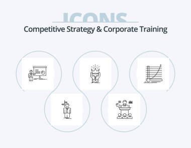 Competitive Strategy And Corporate Training Line Icon Pack 5 Icon Design. business. intent. rank. employee. business