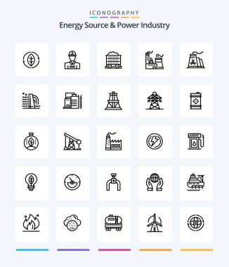 Creative Energy Source And Power Industry 25 OutLine icon pack  Such As energy. industry. cart. factory. building