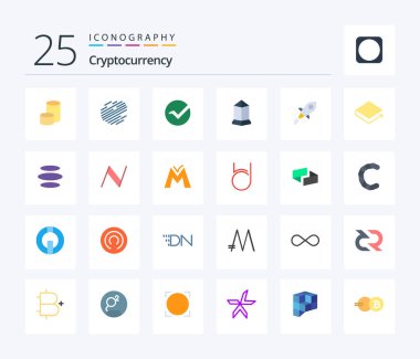 Cryptocurrency 25 Flat Color icon pack including coin. crypto currency. vertcoin. crypto. lisk