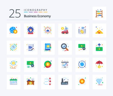 Economy 25 Flat Color icon pack including document. money. banking. economy. banking