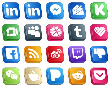 20 High Quality Isometric 3D Social Media Icons such as facebook. google meet. likee and dribbble icons. Professional and high-definition