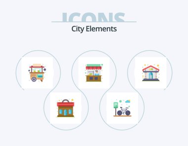 City Elements Flat Icon Pack 5 Icon Design. show. street. food. stand. food