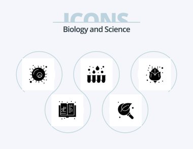Biology Glyph Icon Pack 5 Icon Design. flower. laboratory. magnifier. experiment. cell