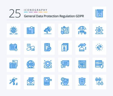 Gdpr 25 Blue Color icon pack including gdpr. location. page. map. speaker